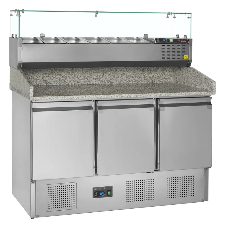 Tefcold Mesa para pizza, incl. unidad de condimentos PT1365 + GVC33-140 - Mesas frías de pizza