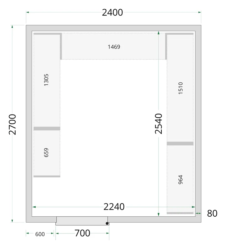Tefcold Paneles de cámara frigorífica 80 mm CR 240x270x220